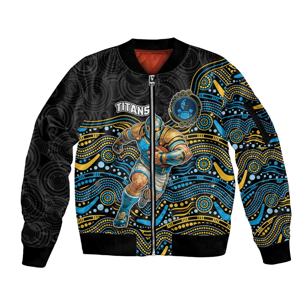 Custom Titans Sleeve Zip Bomber Jacket Knight Mascot With Aboriginal Indigenous
