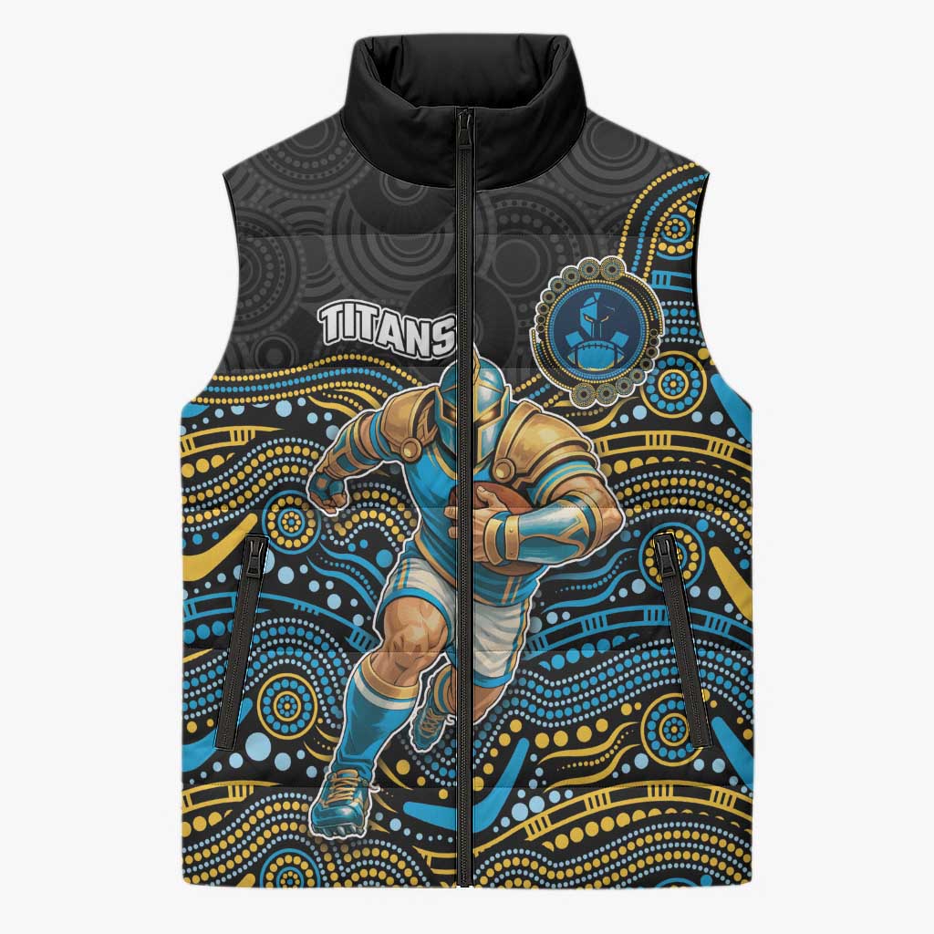 Custom Titans Sleeveless Puffer Jacket Knight Mascot With Aboriginal Indigenous
