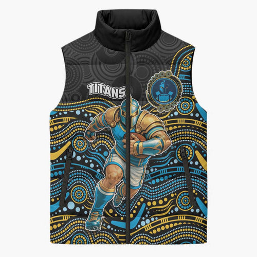 Custom Titans Sleeveless Puffer Jacket Knight Mascot With Aboriginal Indigenous