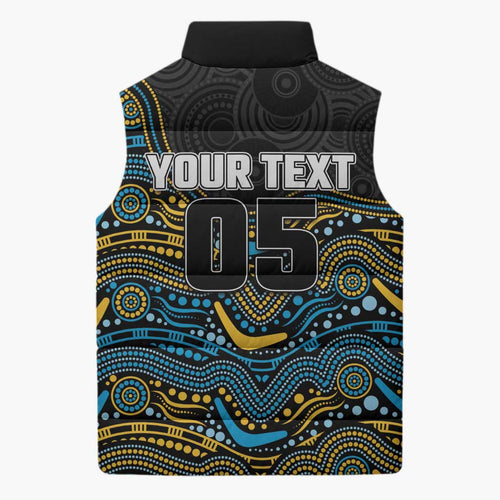 Custom Titans Sleeveless Puffer Jacket Knight Mascot With Aboriginal Indigenous