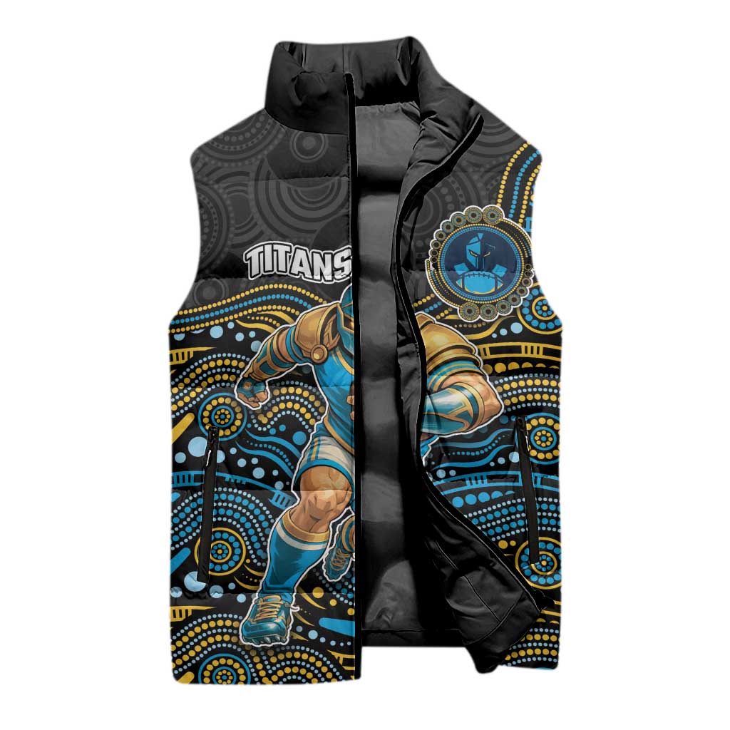 Custom Titans Sleeveless Puffer Jacket Knight Mascot With Aboriginal Indigenous