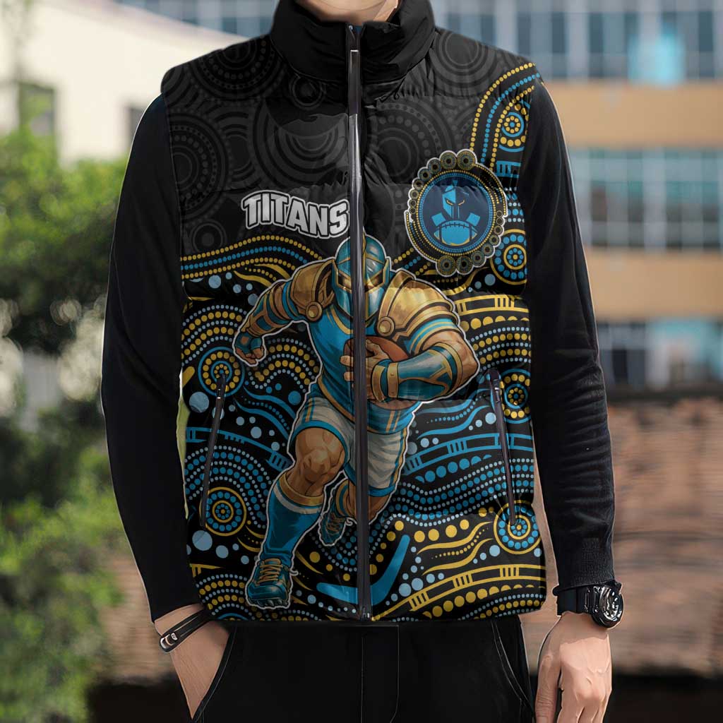 Custom Titans Sleeveless Puffer Jacket Knight Mascot With Aboriginal Indigenous