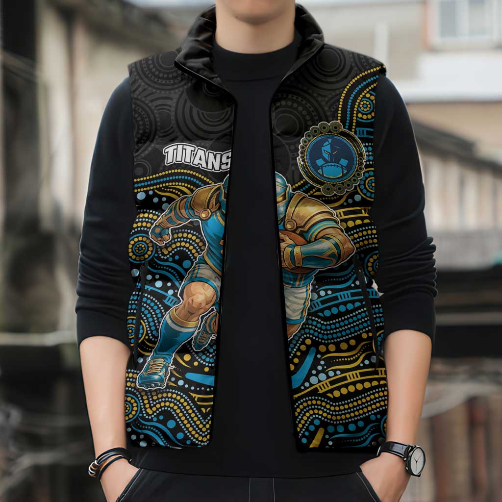 Custom Titans Sleeveless Puffer Jacket Knight Mascot With Aboriginal Indigenous