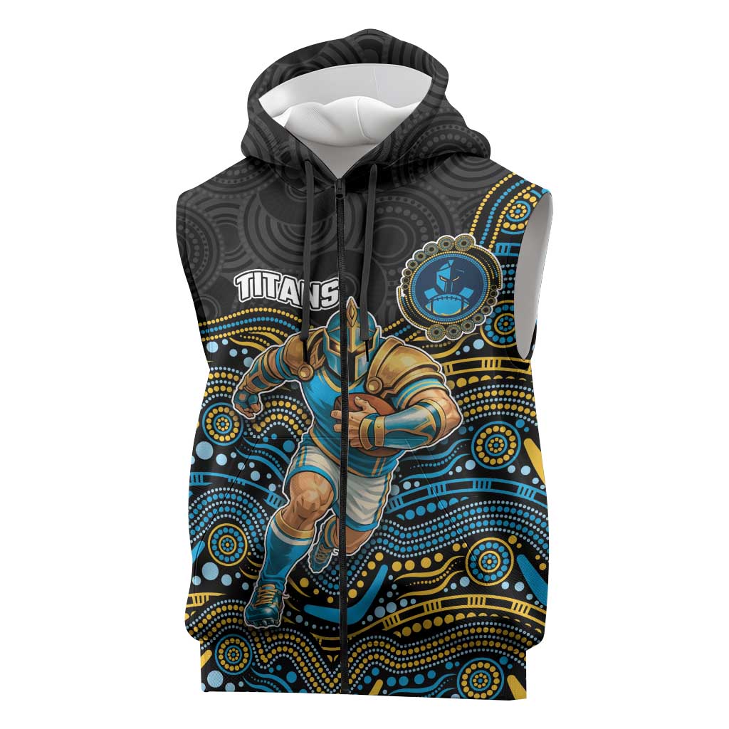 Custom Titans Sleeveless Zip Hoodie Knight Mascot With Aboriginal Indigenous
