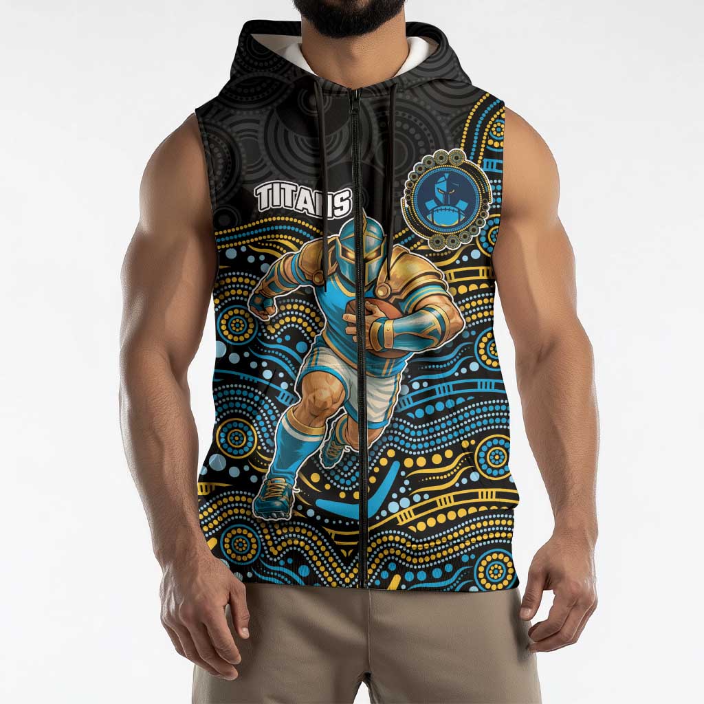 Custom Titans Sleeveless Zip Hoodie Knight Mascot With Aboriginal Indigenous