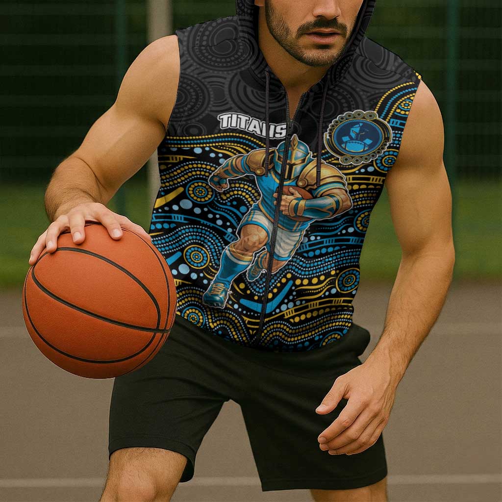 Custom Titans Sleeveless Zip Hoodie Knight Mascot With Aboriginal Indigenous