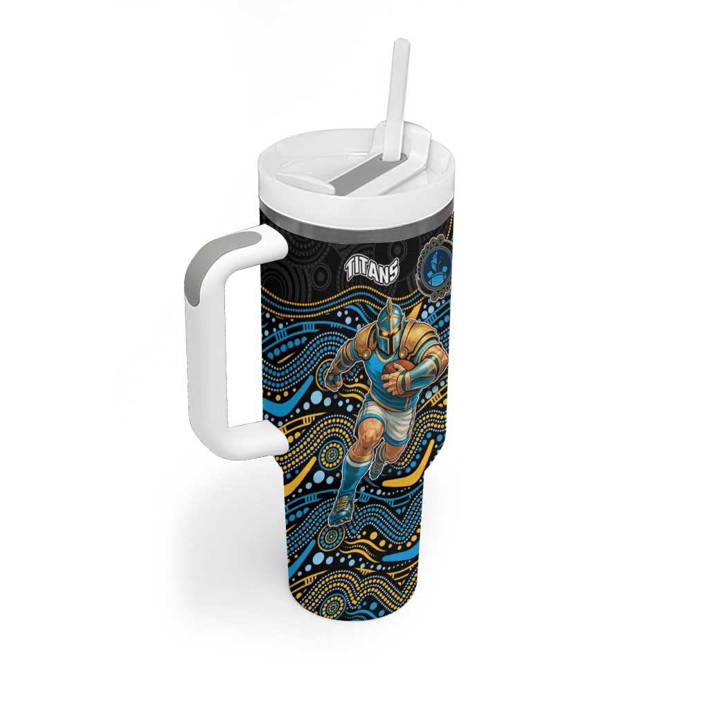 Custom Titans Tumbler With Handle Knight Mascot With Aboriginal Indigenous