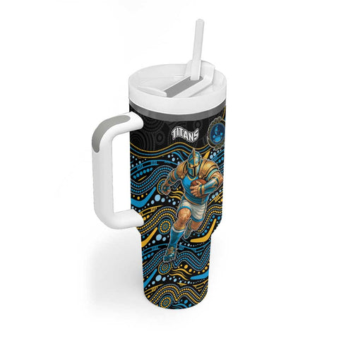 Custom Titans Tumbler With Handle Knight Mascot With Aboriginal Indigenous