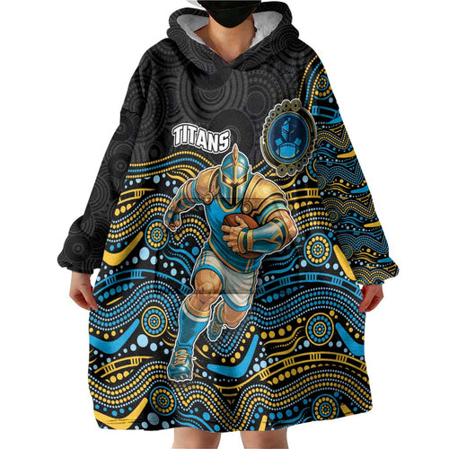 Custom Titans Wearable Blanket Hoodie Knight Mascot With Aboriginal Indigenous
