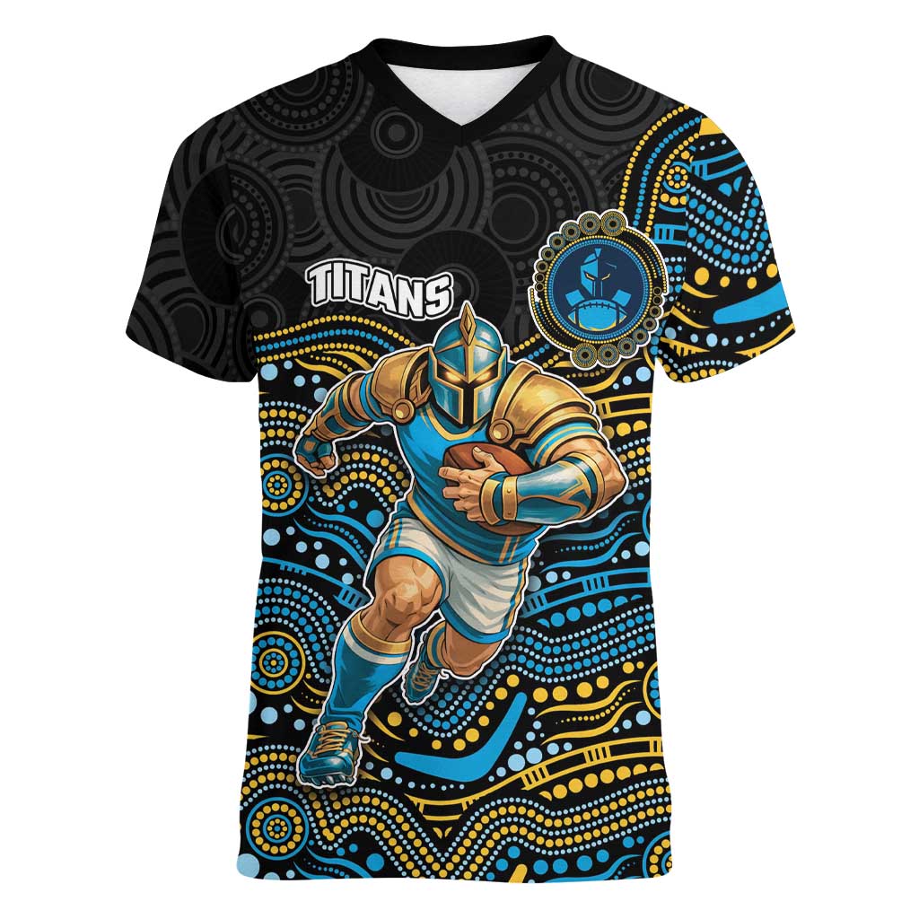 Custom Titans Women V-Neck T-Shirt Knight Mascot With Aboriginal Indigenous