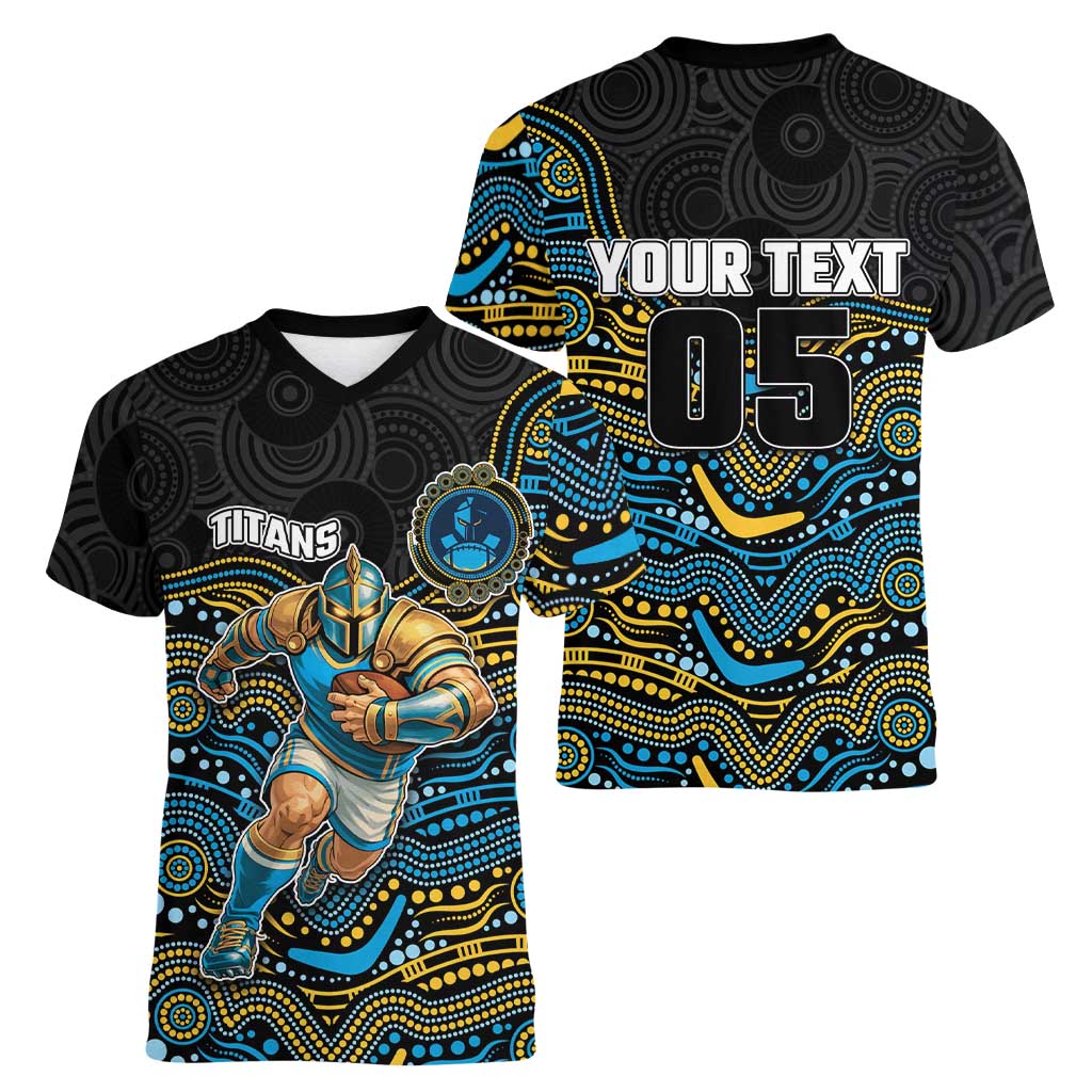 Custom Titans Women V-Neck T-Shirt Knight Mascot With Aboriginal Indigenous