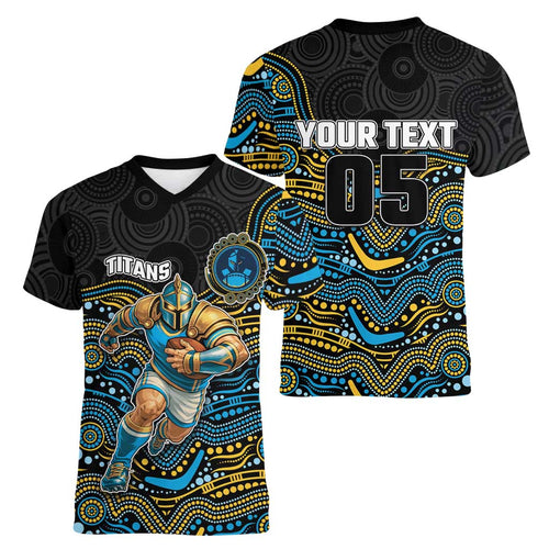 Custom Titans Women V-Neck T-Shirt Knight Mascot With Aboriginal Indigenous