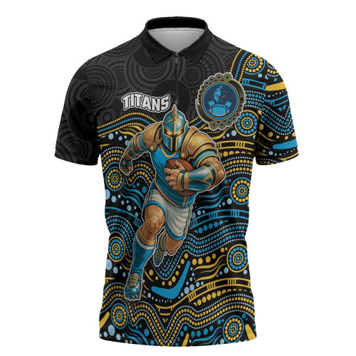 Custom Titans Zipper Polo Shirt Knight Mascot With Aboriginal Indigenous