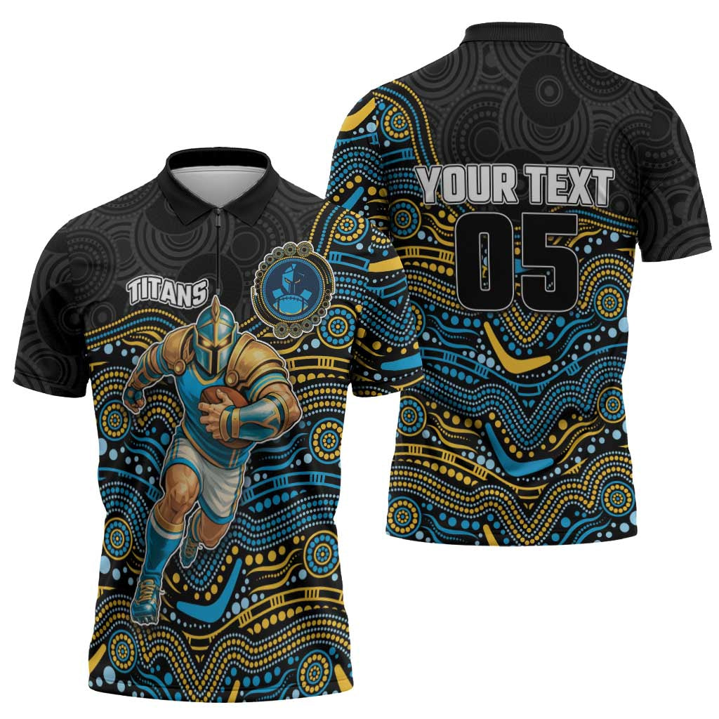 Custom Titans Zipper Polo Shirt Knight Mascot With Aboriginal Indigenous