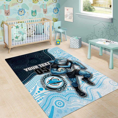 Custom Sharks Area Rug Fish Mascot With Aboriginal Indigenous