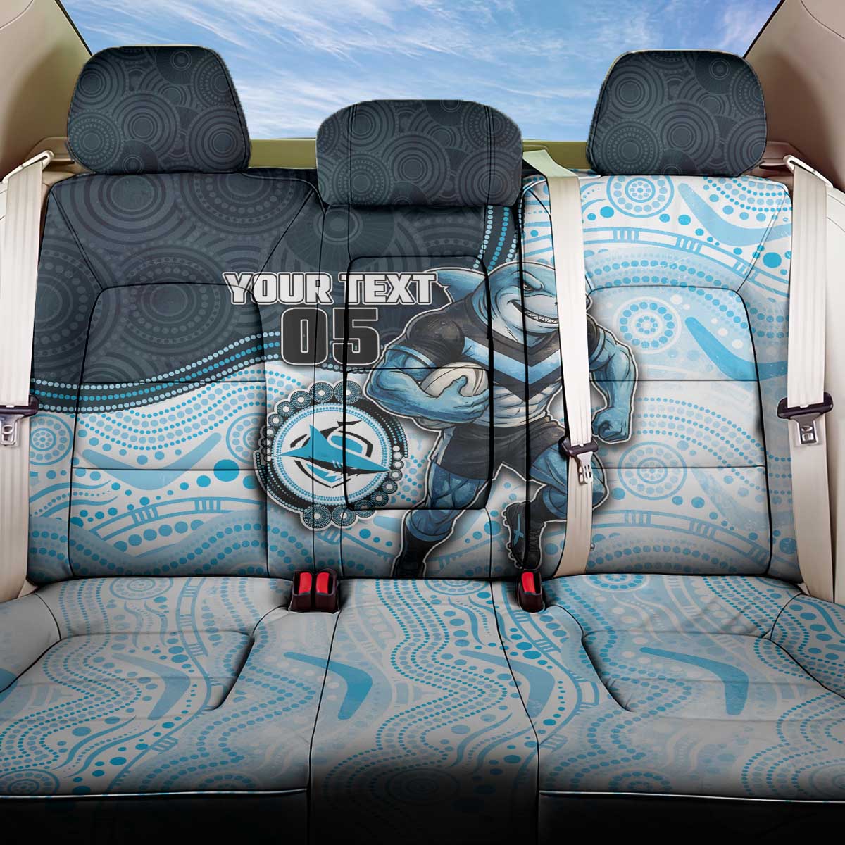 Custom Sharks Back Car Seat Cover Fish Mascot With Aboriginal Indigenous