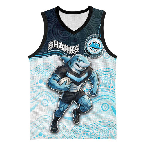 Custom Sharks Basketball Jersey Fish Mascot With Aboriginal Indigenous