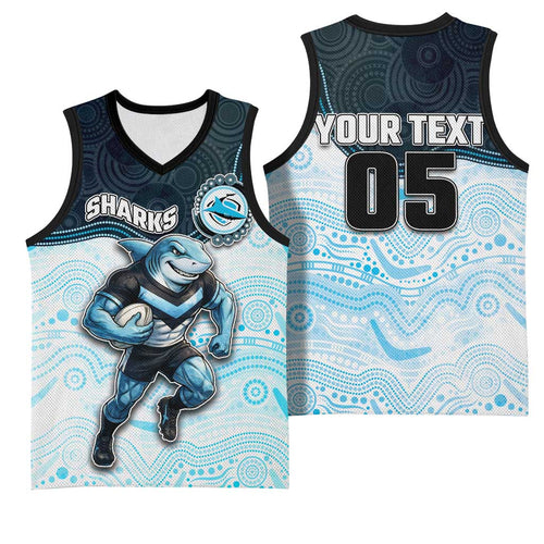 Custom Sharks Basketball Jersey Fish Mascot With Aboriginal Indigenous