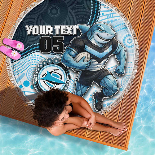 Custom Sharks Beach Blanket Fish Mascot With Aboriginal Indigenous