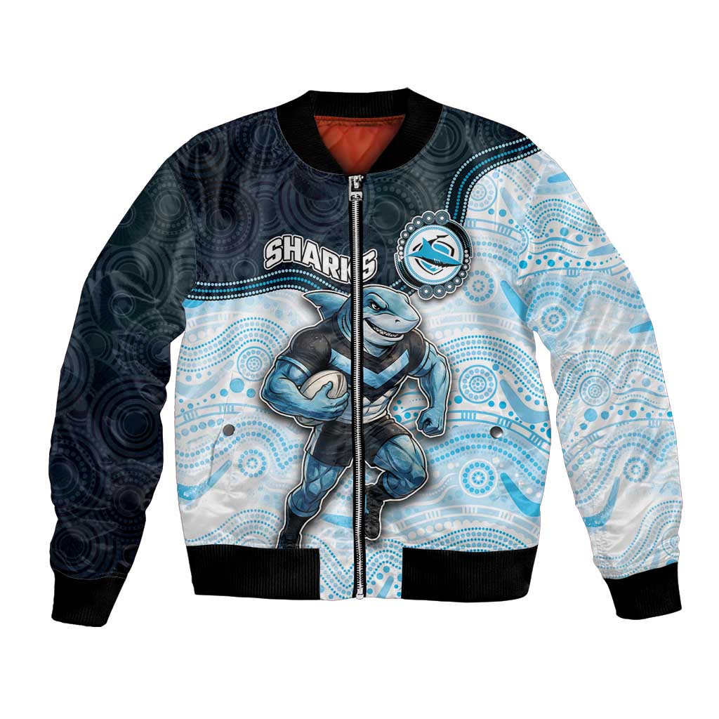 Custom Sharks Bomber Jacket Fish Mascot With Aboriginal Indigenous