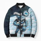 Custom Sharks Bomber Puffer Jacket Fish Mascot With Aboriginal Indigenous