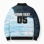 Custom Sharks Bomber Puffer Jacket Fish Mascot With Aboriginal Indigenous