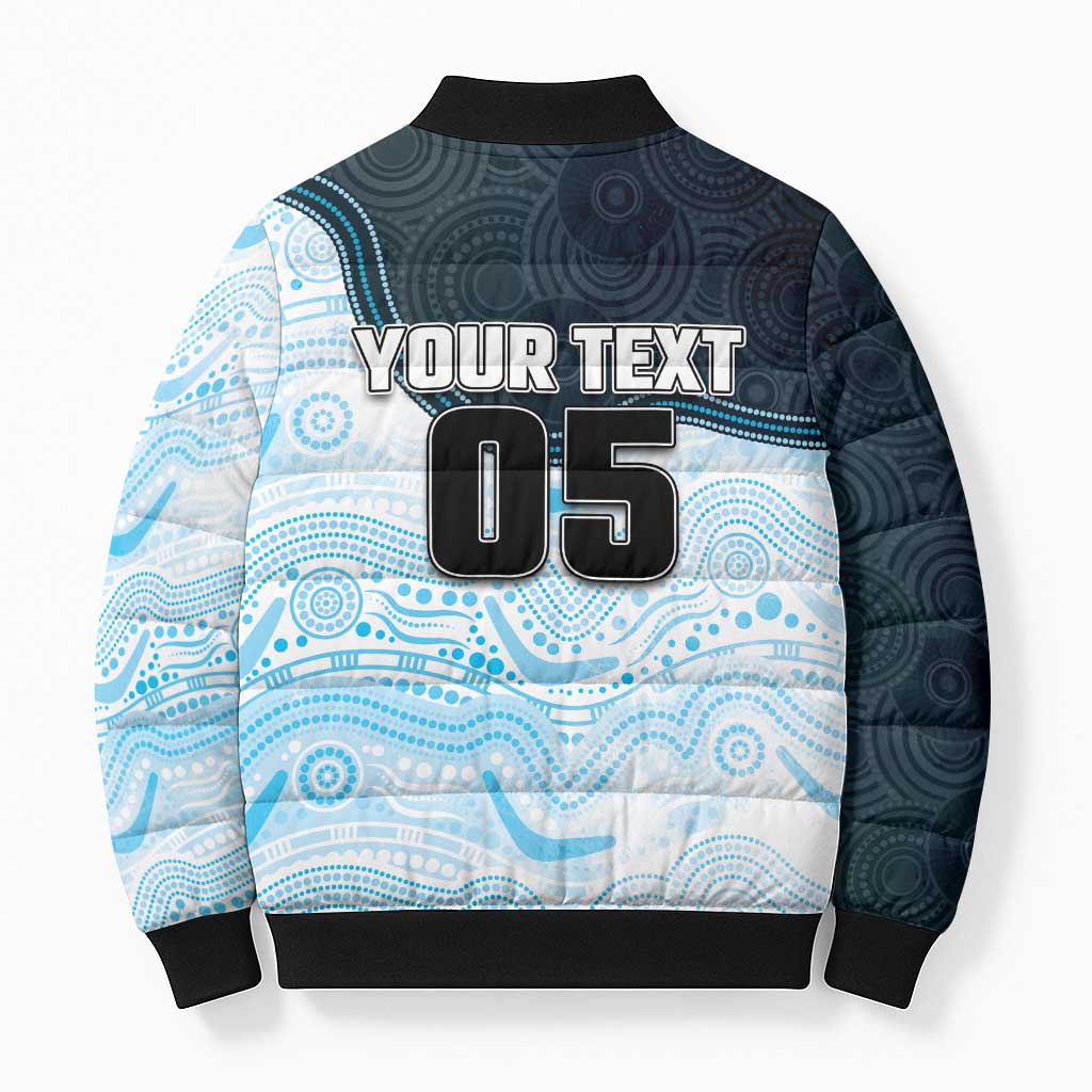 Custom Sharks Bomber Puffer Jacket Fish Mascot With Aboriginal Indigenous