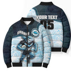 Custom Sharks Bomber Puffer Jacket Fish Mascot With Aboriginal Indigenous