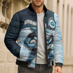 Custom Sharks Bomber Puffer Jacket Fish Mascot With Aboriginal Indigenous