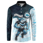 Custom Sharks Button Sweatshirt Fish Mascot With Aboriginal Indigenous