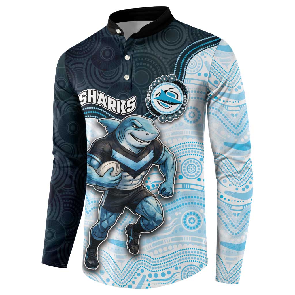 Custom Sharks Button Sweatshirt Fish Mascot With Aboriginal Indigenous
