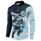 Custom Sharks Button Sweatshirt Fish Mascot With Aboriginal Indigenous