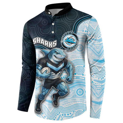 Custom Sharks Button Sweatshirt Fish Mascot With Aboriginal Indigenous