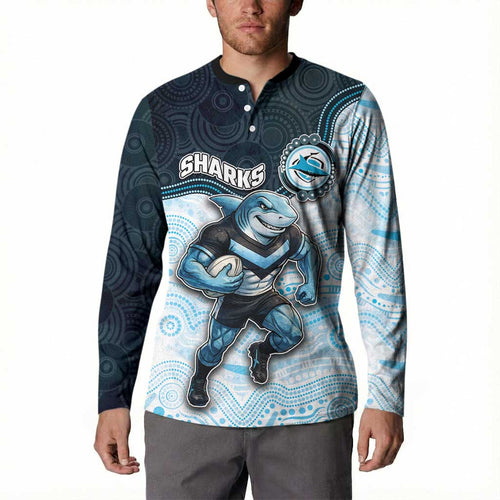Custom Sharks Button Sweatshirt Fish Mascot With Aboriginal Indigenous