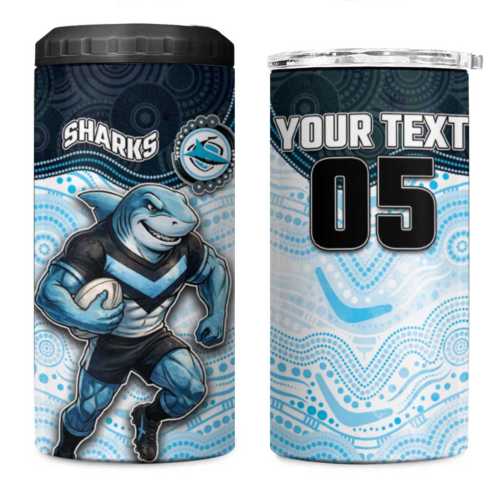 Custom Sharks 4 in 1 Can Cooler Tumbler Fish Mascot With Aboriginal Indigenous