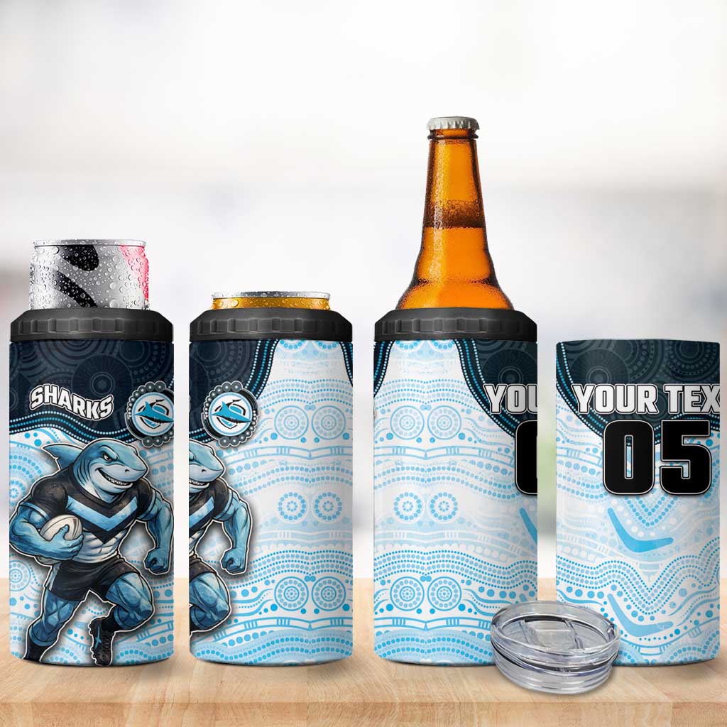 Custom Sharks 4 in 1 Can Cooler Tumbler Fish Mascot With Aboriginal Indigenous