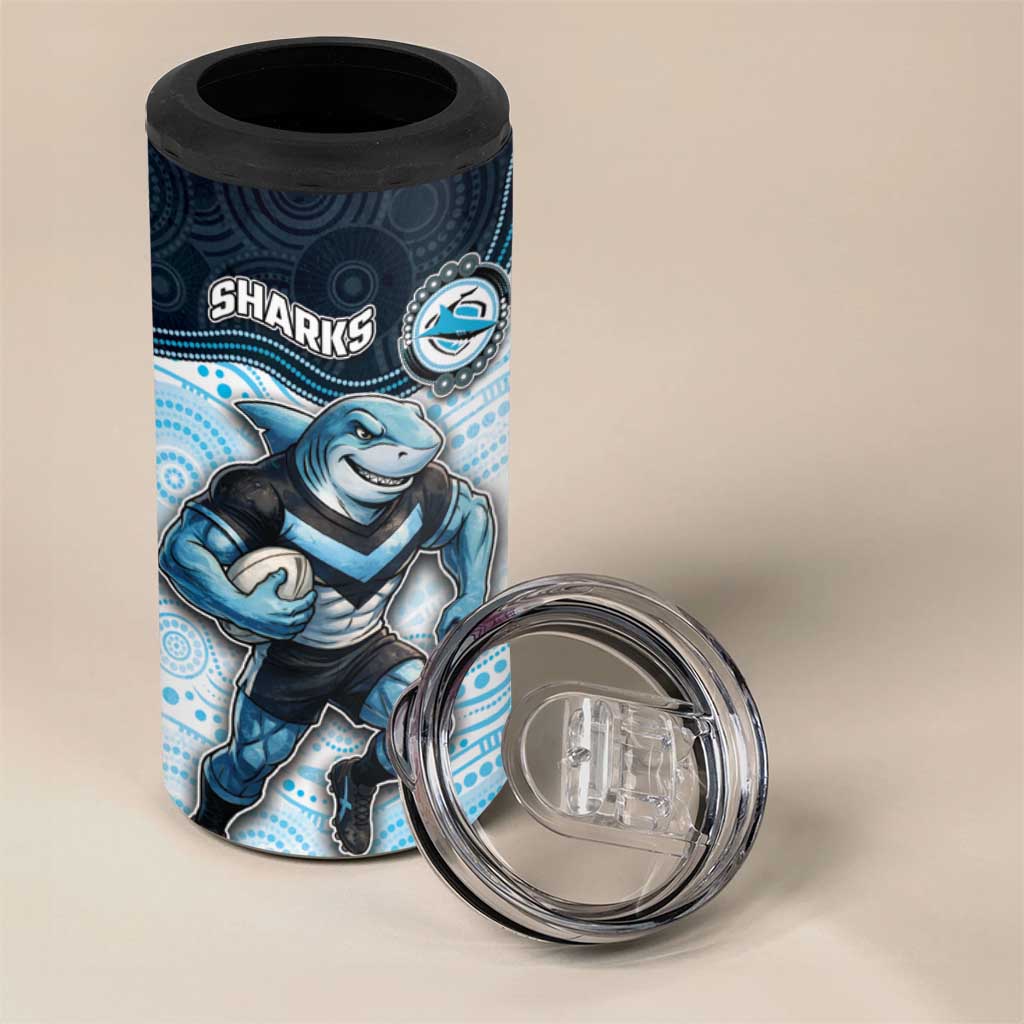 Custom Sharks 4 in 1 Can Cooler Tumbler Fish Mascot With Aboriginal Indigenous
