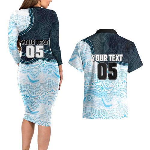 Custom Sharks Couples Matching Long Sleeve Bodycon Dress and Hawaiian Shirt Fish Mascot With Aboriginal Indigenous