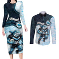 Custom Sharks Couples Matching Long Sleeve Bodycon Dress and Long Sleeve Button Shirt Fish Mascot With Aboriginal Indigenous