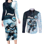 Custom Sharks Couples Matching Long Sleeve Bodycon Dress and Long Sleeve Button Shirt Fish Mascot With Aboriginal Indigenous