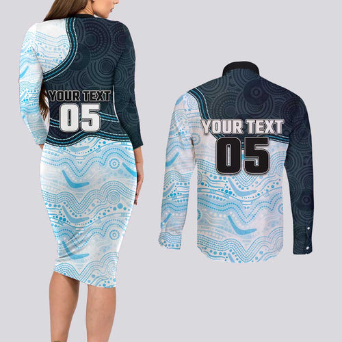 Custom Sharks Couples Matching Long Sleeve Bodycon Dress and Long Sleeve Button Shirt Fish Mascot With Aboriginal Indigenous