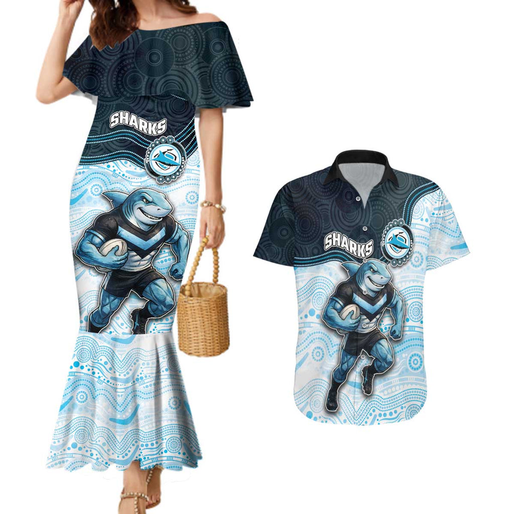 Custom Sharks Couples Matching Mermaid Dress and Hawaiian Shirt Fish Mascot With Aboriginal Indigenous