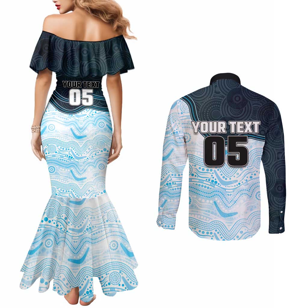 Custom Sharks Couples Matching Mermaid Dress and Long Sleeve Button Shirt Fish Mascot With Aboriginal Indigenous