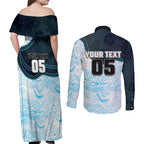 Custom Sharks Couples Matching Off Shoulder Maxi Dress and Long Sleeve Button Shirt Fish Mascot With Aboriginal Indigenous