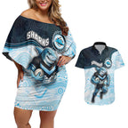 Custom Sharks Couples Matching Off Shoulder Short Dress and Hawaiian Shirt Fish Mascot With Aboriginal Indigenous
