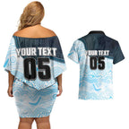 Custom Sharks Couples Matching Off Shoulder Short Dress and Hawaiian Shirt Fish Mascot With Aboriginal Indigenous