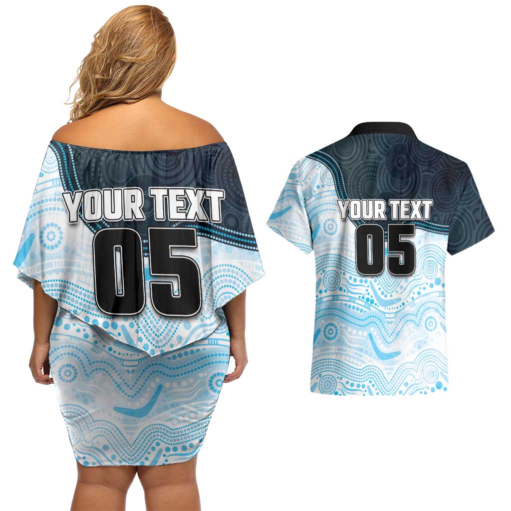 Custom Sharks Couples Matching Off Shoulder Short Dress and Hawaiian Shirt Fish Mascot With Aboriginal Indigenous