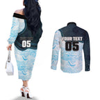Custom Sharks Couples Matching Off The Shoulder Long Sleeve Dress and Long Sleeve Button Shirt Fish Mascot With Aboriginal Indigenous