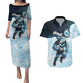 Custom Sharks Couples Matching Puletasi and Hawaiian Shirt Fish Mascot With Aboriginal Indigenous