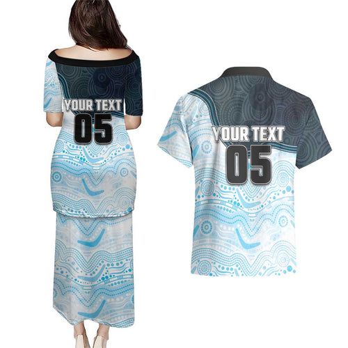 Custom Sharks Couples Matching Puletasi and Hawaiian Shirt Fish Mascot With Aboriginal Indigenous